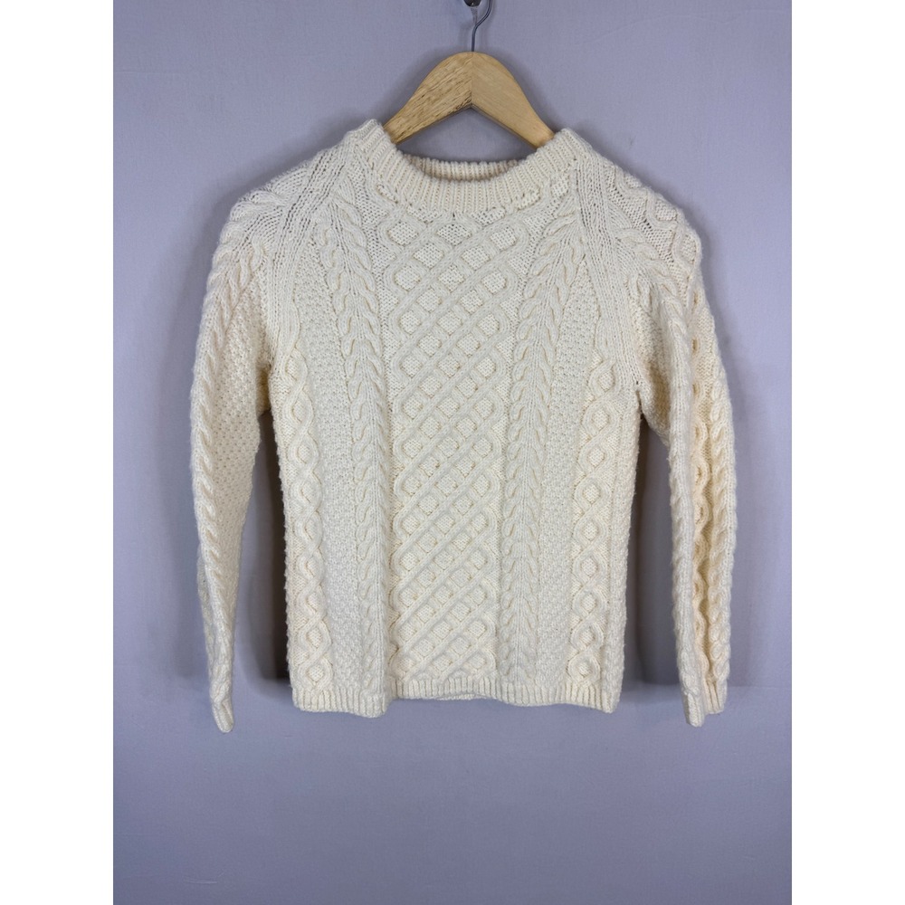 Ivory Cable Knit Women S Aran Sweater Crew Neck‎ Raglan Cream Hand Knit